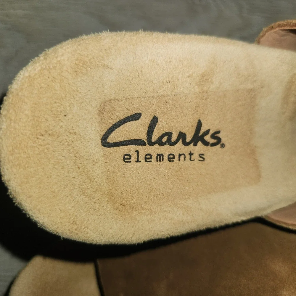 Clarks‎ Elements Suede Wedge Sandals Adjustable Buckle Cork Heel Comfort